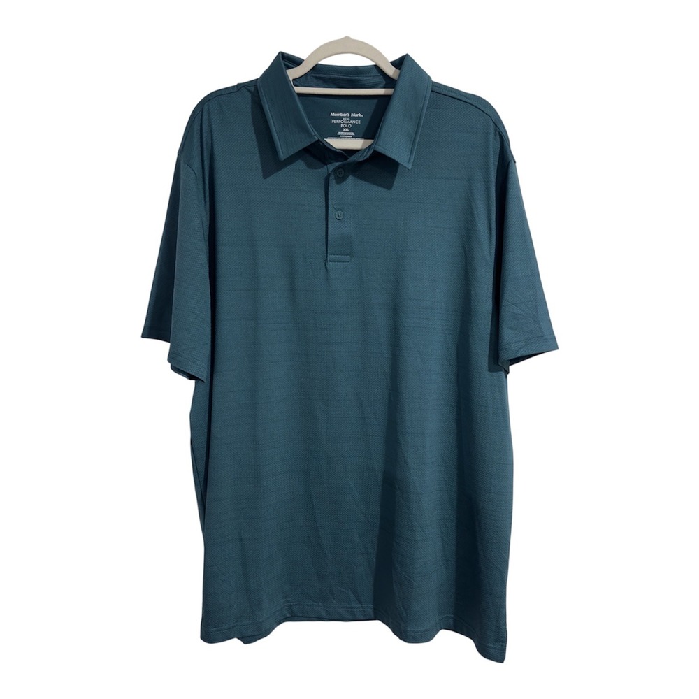 Members Mark Mens Performance Polo Shirt‎ XXL Teal Blue Short Sleeve Golf Top